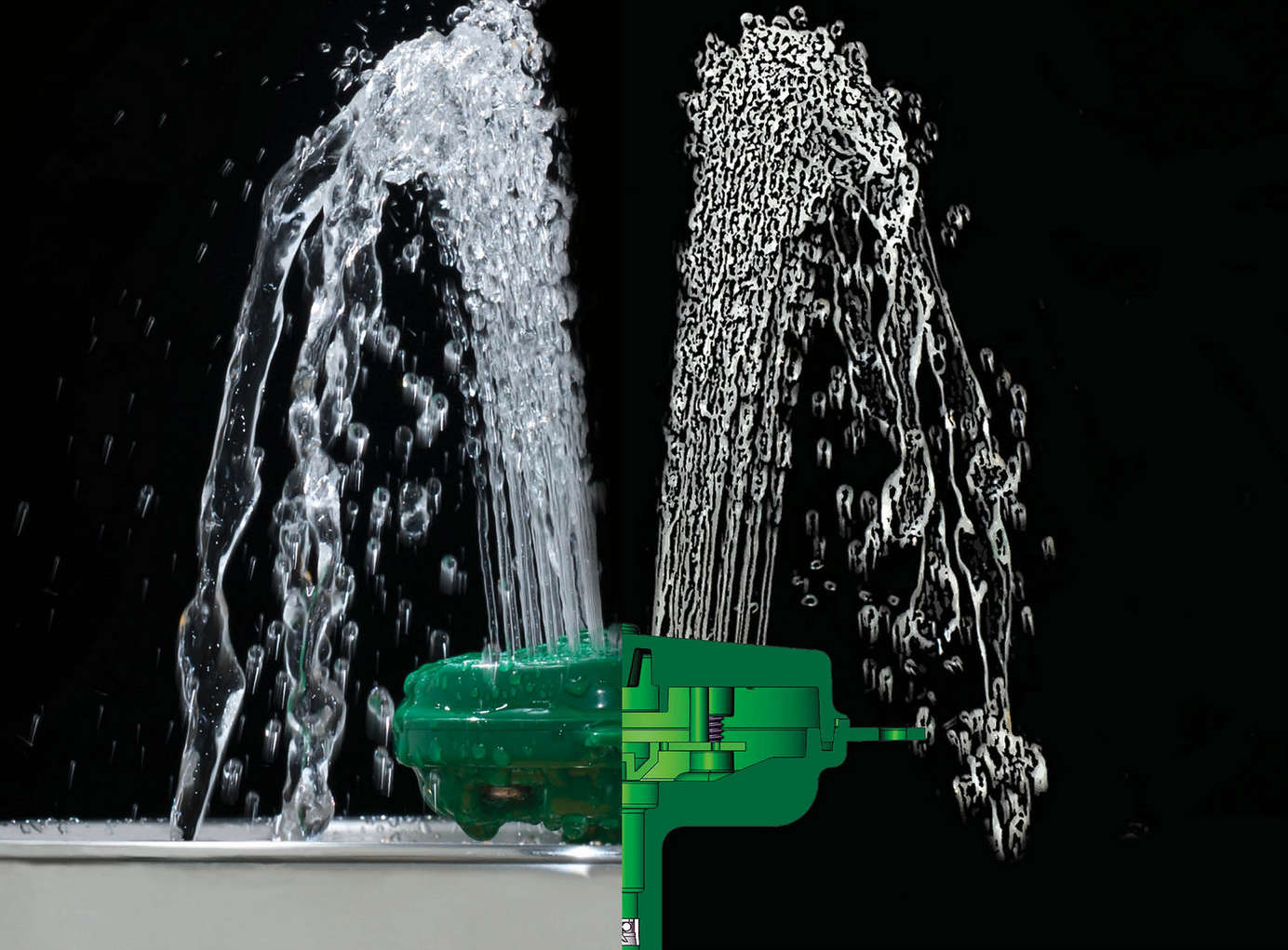AXION MSR eye/face wash head producing inverted laminar flow streams